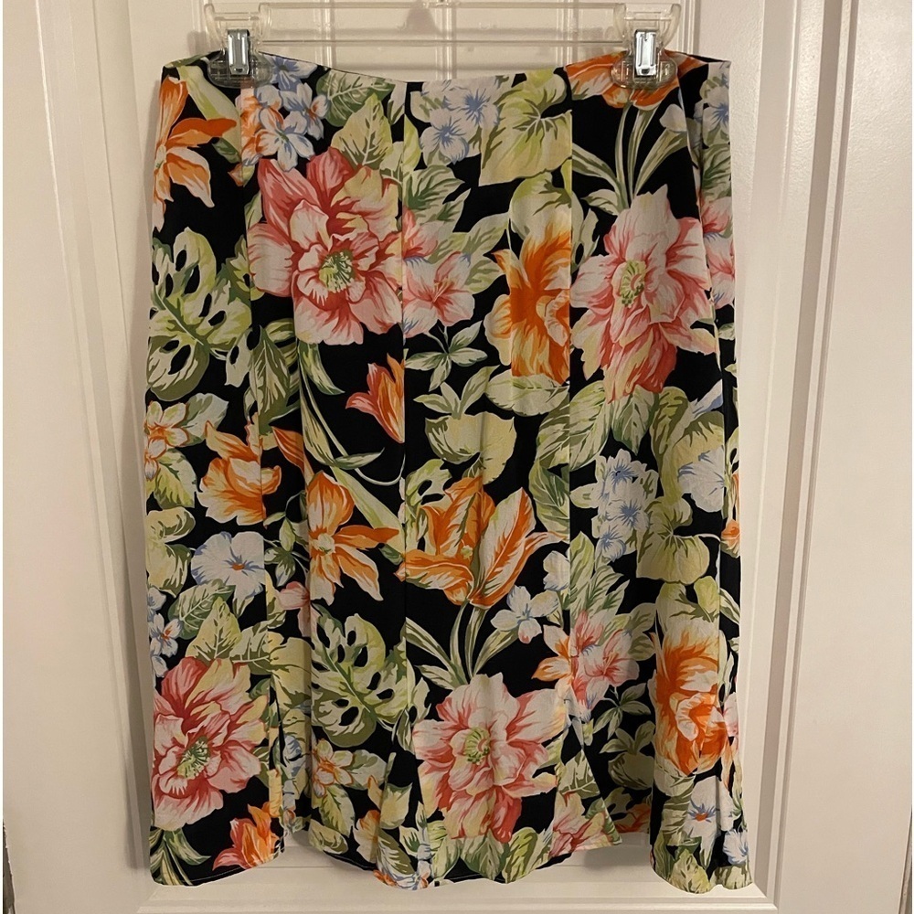 SILK 100% TALBOTS‎ PLEATED WITH HEM RUFFLES SKIRT , Tropical Floral Knee length